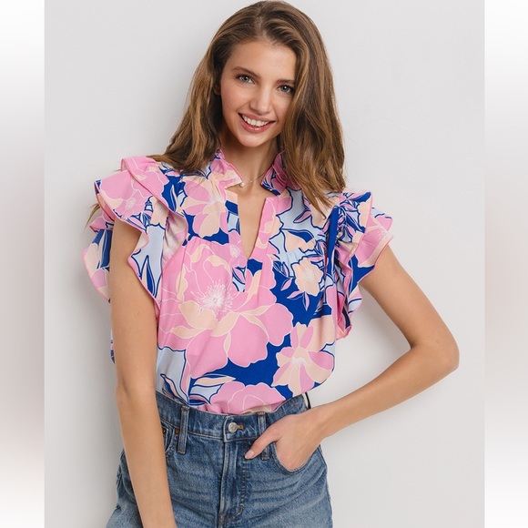 07 Boho Floral Print Woven Blouse Top - Picture 4 of 6